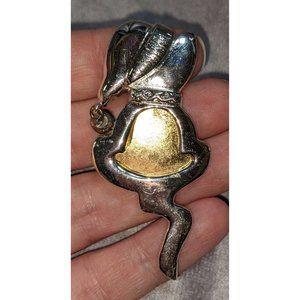 Vintage Gold And Silver Holiday Cat Brooch